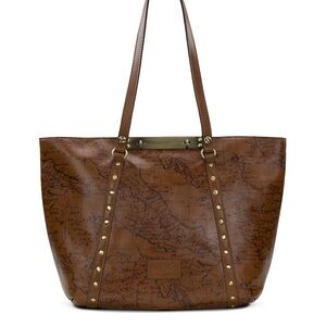 Patricia Nash Benvenuto Signature Map Print Brown Leather Tote Bag Purse